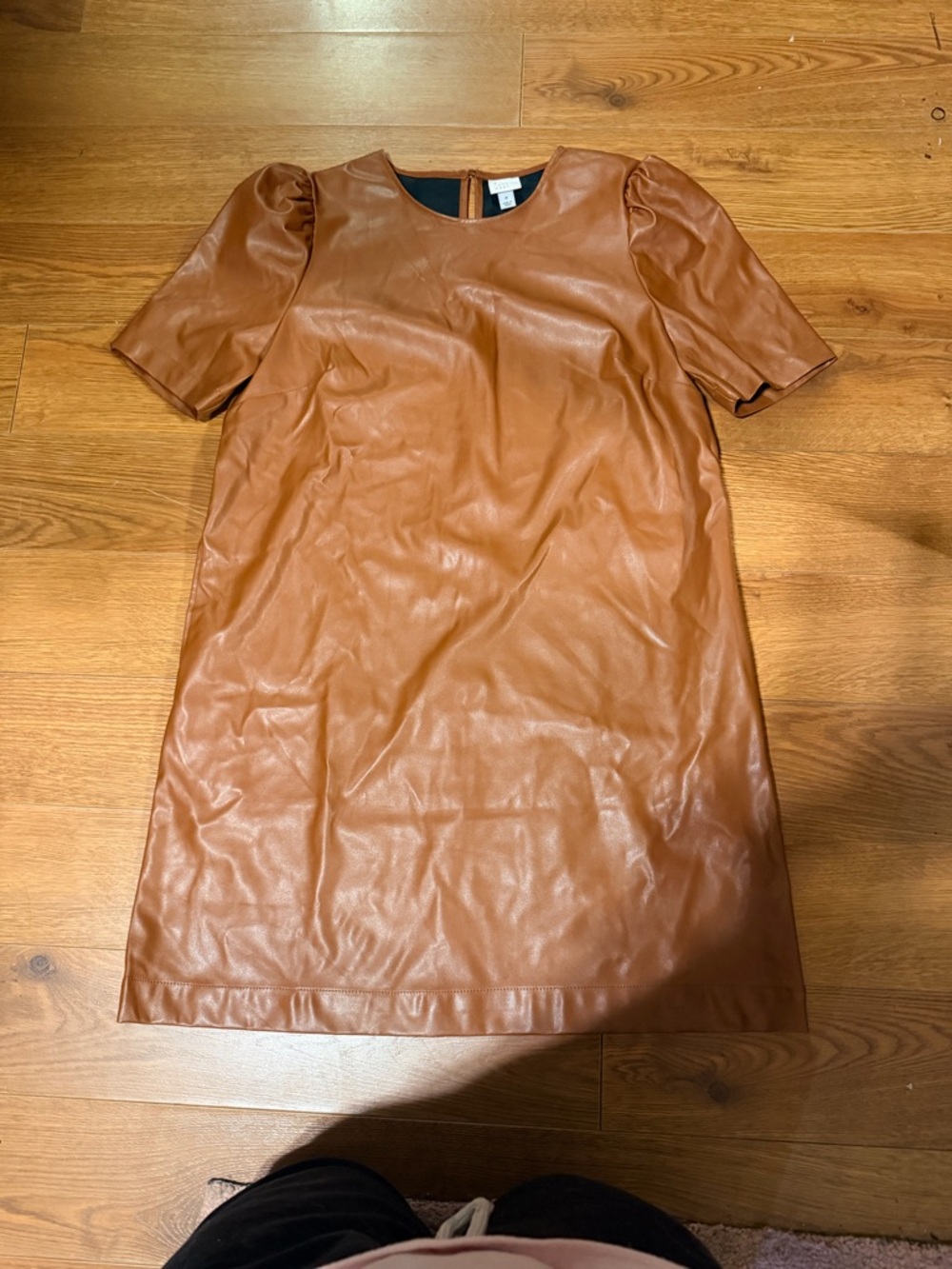 a new day Mini Faux Leather Shift Dress in Cognac Brown